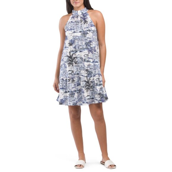 NICOLE MILLER NEW YORK multi Halter Ruffle Hem Chinoiserie Day Mini Dress - Picture 1 of 2